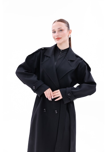 Kadın Trençkot Model Kaban Siyah