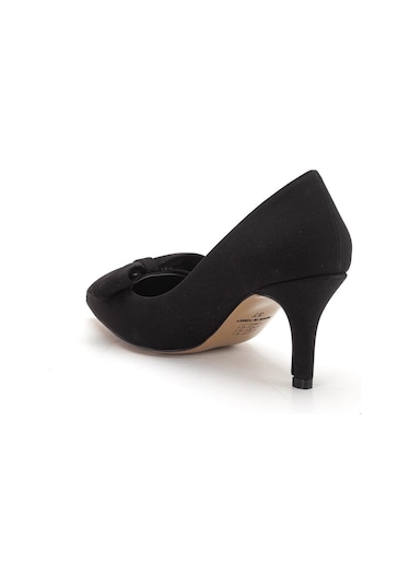 Büyük Beden Kadın Stiletto İnce Topuklu Ayakkabı Siyah Saten Fiyonklu-4295 Siyah