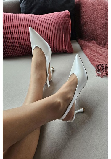 10 44 Topukla Kadın Arkası Açık Kadeh Topuklu Stiletto Abiye Ayakkabı Sedef