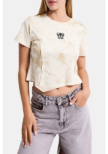 Itsbasic Kadın Bej Ekru W5 Özel Kumaş Elastan Crop Top