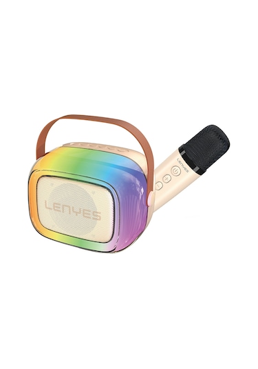 Lenyes S228 Rgb Işıklı Askılı Mikrofonlu Bluetooth Speaker Hoparlör V5.3 Bej