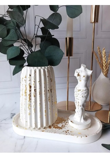 Cre Art Kuru Çiçek Vazosu Dekoratif İç Mekan Seti 160467159 Altın Rengi