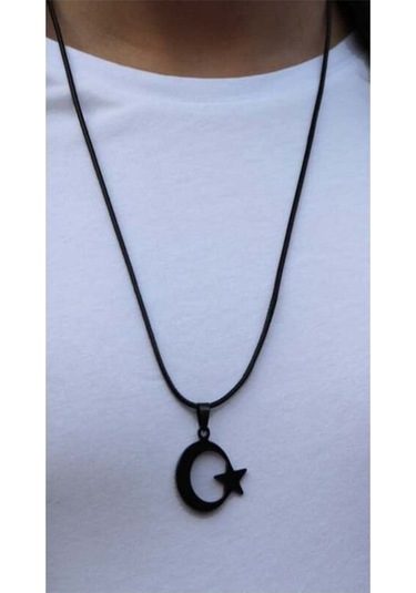 Siyah Ay Yıldız Bayrak Çelik Erkek Kolye Zincir - Sevgiliye - Eşe- Babaya - Arkadaşa Kolye