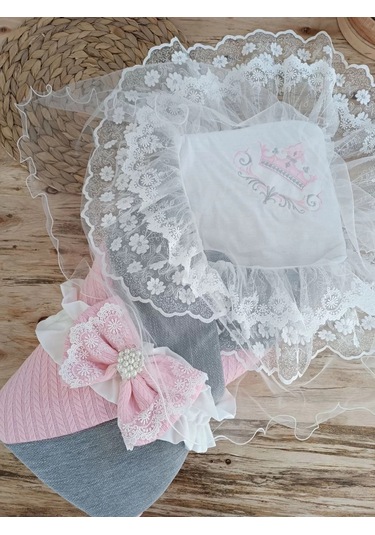 Yenidoğan Teri Cotton Taç Nakışlı Prizma Taş Kundak Bebek Battaniyesi Pembe Renkli Çok Renkli
