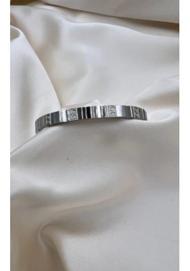 Bb Çelik Desenli Kelepçe Bilezik Gümüş