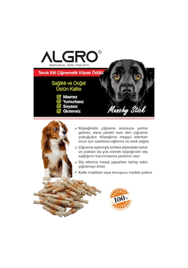 Algro Tavuk Göğüs Etli Lokmalık Munchy Stick 50 Adet 3 Kova