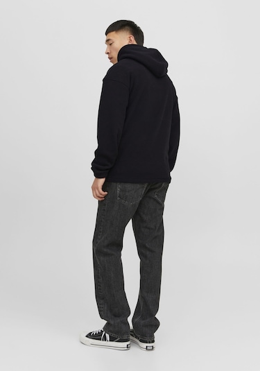 Jack & Jones Göğüs Baskılı Kapüşonlu Sweatshirt - Silverlake 12242470 Black Siyah