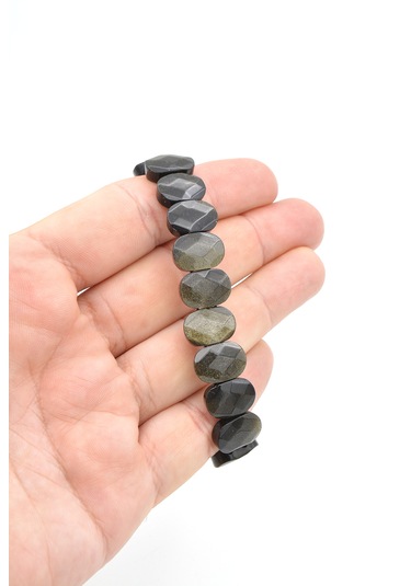 Hakiki Doğal Rainbow Obsidyen Taşı Bileklik Siyah