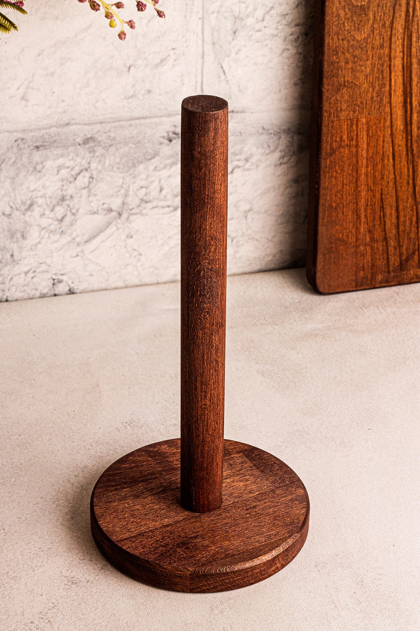 Snippy Rully - Ahşap Kağıt Havluluk Masaüstü Rulo Kağıt Havluluk Dik Peçetelik Kahverengi