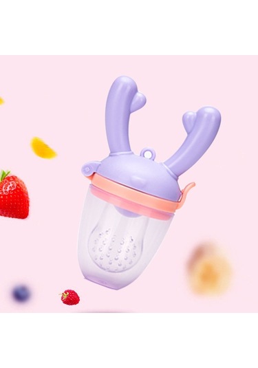 Sones Bebek Emziği Meyve Sebze Yardımcı Besleyici Sevimli Geyik Meyve Isırık Kese Diş Kaşıyıcı, Renk: Mor