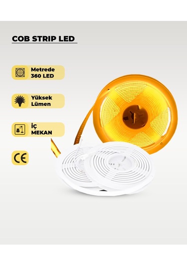 12v Cob Şerit Led Amber Işık - Metrede 360 Led - 5 Metre 5 METRE