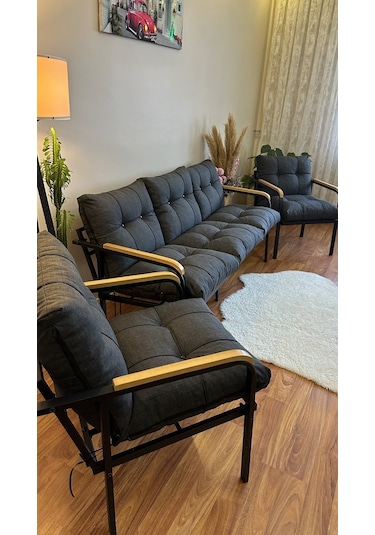 Modern Style Home Modern Avcılar Balkon, Bahçe, Cafe - Metal Kanepe Koltuk Takımı - 3+1+1 Antrasit Modernk034 Antrasit