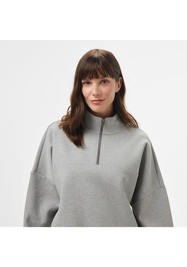 Vans Loose Mock Neck Kadın Gri Sweatshirt Cement Heather