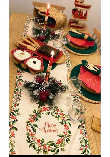 Yılbaşı Runner Örtüsü Yeniyıl Noel Runner 40x140 Renkli