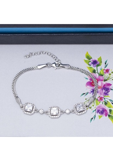 5 Mm Kare Zirkon Taşlı 925 Ayar Gümüş Kadın Bileklik