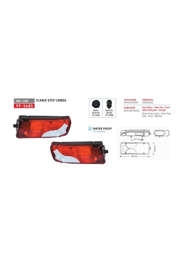 Yuce Plastık Stop Lambası Scanıa Tıp Unıversal Sag Soketlı AOD-YUCEPLAST YP-148 S R