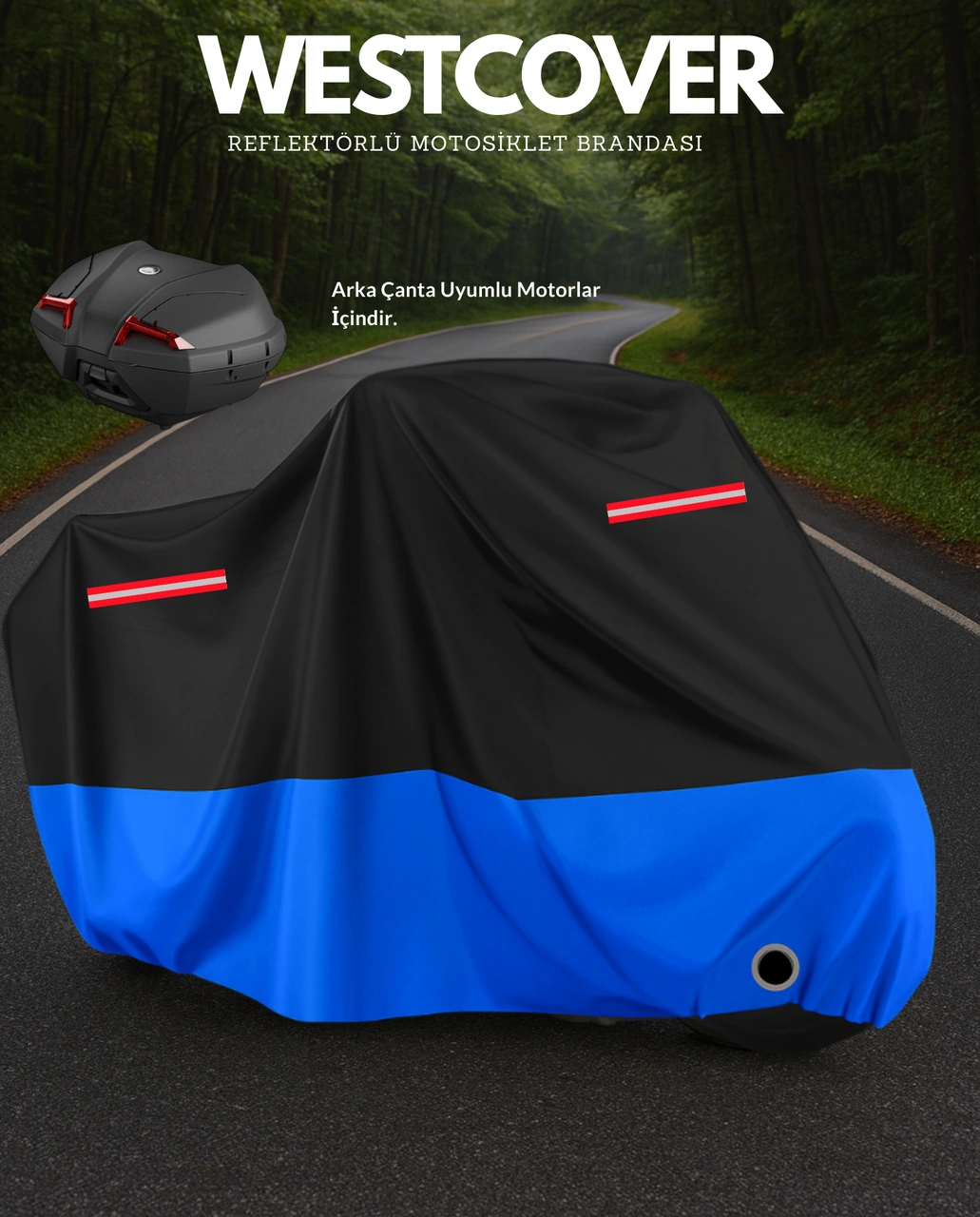 Yamaha R7 Arka Çanta Uyumlu Mavi-siyah Kırmızı Reflektörlü Motosiklet Brandası