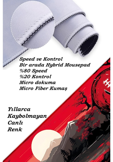 Japon Samuray Oyun Gaming Klavye Mouse Pad Kaymaz Taban Kenarları Dikişli Su Geçirmez Masa Matı 70x30 Cm