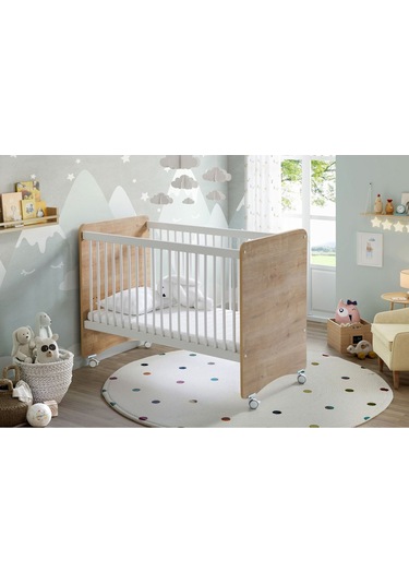Babywhen 1026 - Tekerlekli Kademeli Pratik Bebek Beşik 60x120 Ahşap