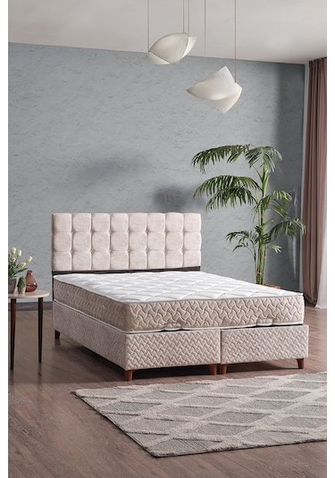 Bengü Çift Kişilik Baza Başlık Yatak Seti Krem 150 200