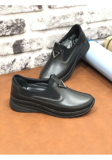 Derilax Marяka Hakiki Deri Tam Ortopedik Hafif Yumuşak Kadın Anne Ayakkabısı Siyah