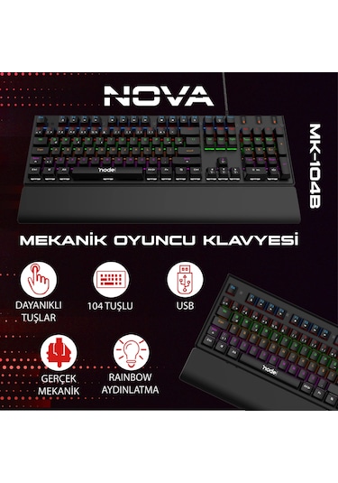 Node Game Nova ND-MK-104BB RGB Kablolu Oyuncu Mekanik Klavye