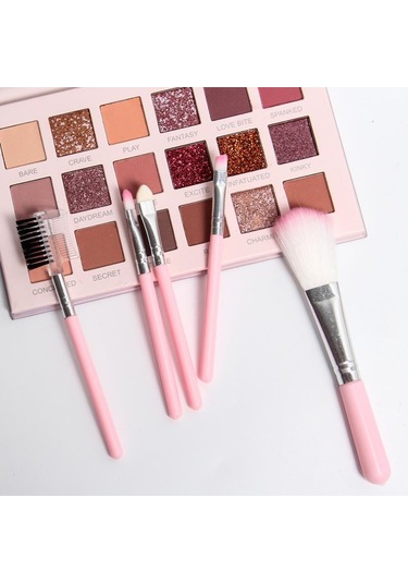 Jms 5 Parçalı Makyaj Fırçası Seti: Pembe Göz Farı, Allık, Dudak Ve Kaş Fırçaları Ve Çift Amaçlı Kaş Tarağı