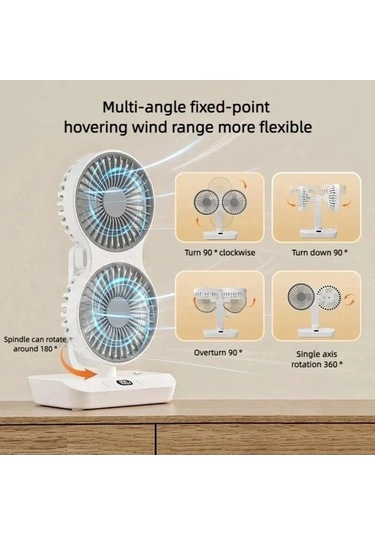 Funtree Treasure 2 Kafa 4-dişli Masaüstü Fan, Hızlı Rüzgar, Usb Şarjlı, Led Ekran