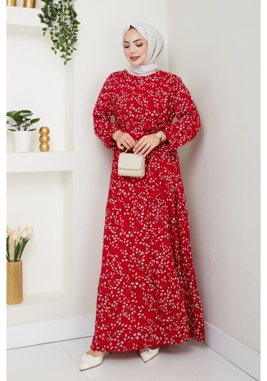 Semar Dokuma Viskon Elbise 1541 - Bordo Bordo