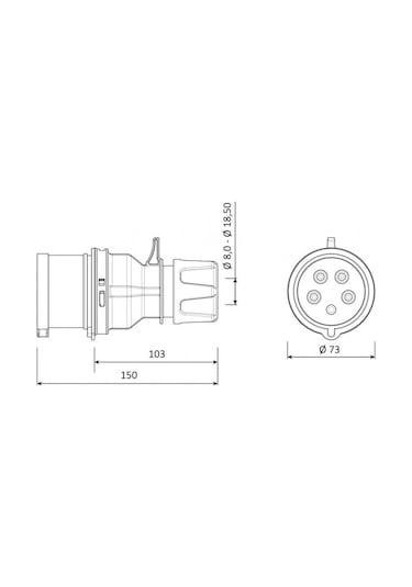 Bemis IP44 CEE Norm 5/32A Düz Fiş 380V - 450V BC1-3505-2011
