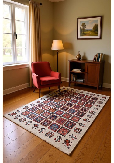 Blghome Etnik Desen Renkli Modern Halı Dekoratif Kilim Çok Renkli