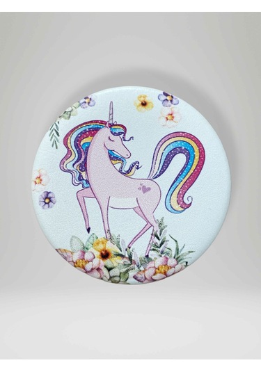 Unıcorn Temalı Çift Taraflı Yuvarlak Cep Çanta Makyaj El Aynası 7cm Çap Kod:27