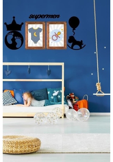 Evyora Deco103 Supermen Dekoratif Duvar Süsü Tablo Aksesuar Ahşap Tasarım Hediye Pano Sticker Seti