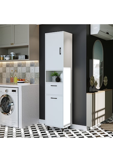 Çamaşır Sepetli Banyo Dolabı, Çok Amaçlı Çekmeceli Dolap 45 X 200 Mat Beyaz Çamaşır Sepetli Banyo Dolabı, Çok Amaçlı Çekmeceli Dolap 45 X 200 Mat Beyaz