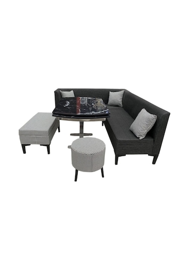 Modern PEDLİ 160x160 cm Mutfak Köşe Takımı Cam Masalı + Puflu Modern PEDLİ 160x160 cm Mutfak Köşe Takımı Cam Masalı + Puflu