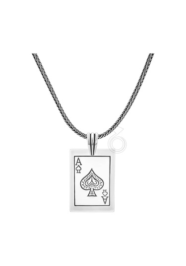 925 Ayar Gümüş Maça Ası Tasarım Erkek Kolye Gümüş