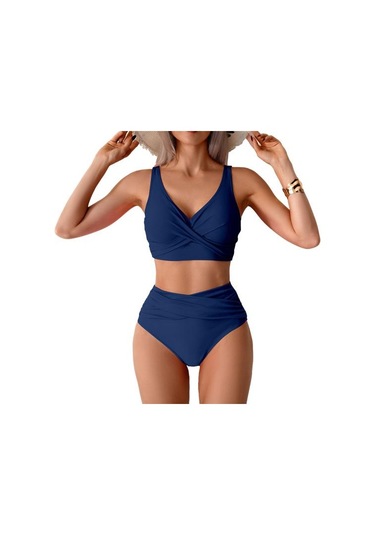 2 Adet/set Kadın Bikini Seti Derin V Yaka Dolgulu Telsiz Sütyen Yüksek Bel Yüzme Şortu Seti Düz Renk Yırtmaçlı Tasarım Plaj Giyim Mavi 2 Adet/set Kadın Bikini Seti Derin V Yaka Dolgulu Telsiz Sütyen Yüksek Bel Yüzme Şortu Seti Düz Renk Yırtmaçlı Tasarım Plaj Giyim Mavi