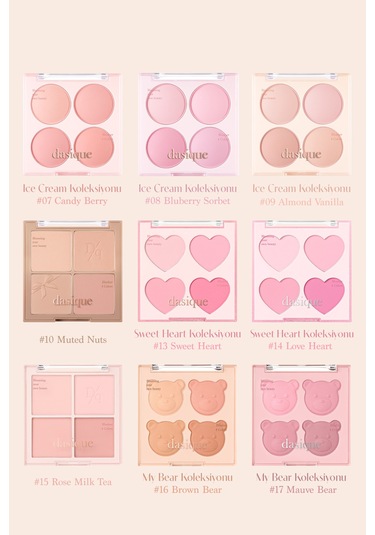 Dasique Karıştırılabilir Renk Tonlarına Sahip 4 Lü Allık Paleti Blending Mood Cheek 10 Muted Nuts 10 Muted Nuts