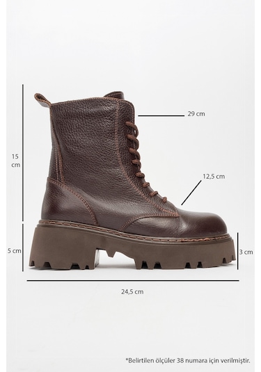 Loreta Kahve Hakiki Deri Kadın Postal Bot Kahve