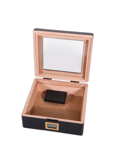 Premiumquality Siyah Camlı Sedir Küçük Humidor Puro Kutusu