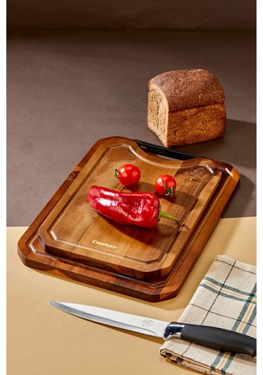 Cooker 2'li Lüx Akasya Ağacı Kesme Tahtası Kahverengi
