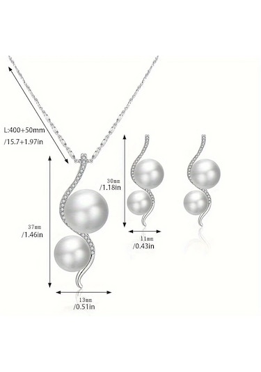 Worldshop Zirkon Taşlı 2 Sıra Beyaz İnci Gümüş Takı Seti, Ahşap Kutu İçerisinde