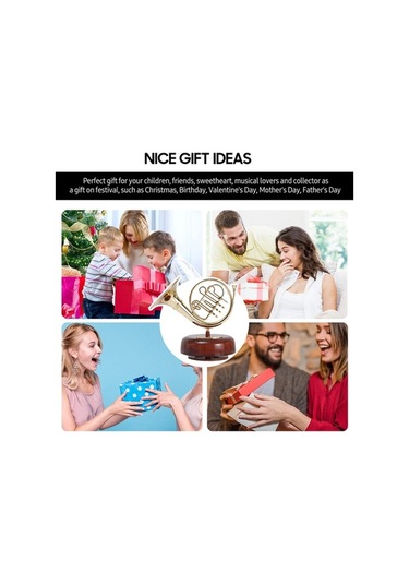 Ulzyvf Doğa Müzik Kutusu - Pirinç Üflemeli Çalgı Minyatürü Korno, Trompet Veya Saksafon Seçenekli - Mekanik Kurmalı Müzik Kutusu
