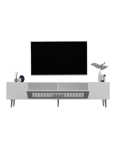 Lahor Tv Sehpası Tv Ünitesi 150 Cm Beyaz Gümüş