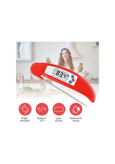 Ulzyvf Anında Okumalı Katlanır Su Geçirmez Yemek Termometresi - Bbq, Fırın, Mutfak İçin Beyaz Beyaz