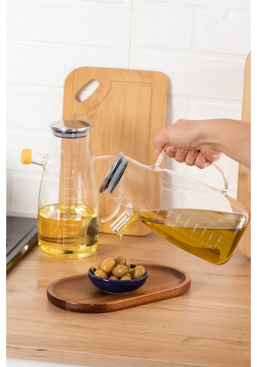 Porsima 2092 Metal Kapaklı Vakumlu Ölçekli Borosilikat Cam Yağdanlık Yağlık Sirkelik 1000ml Şeffaf