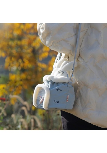 Vkemall Küçük Evcil Hayvanlar İçin Kışlık Taşıma Çantası - Tavşan Kadife, Havalandırmalı, Elini Serbest Bırakır Pembe