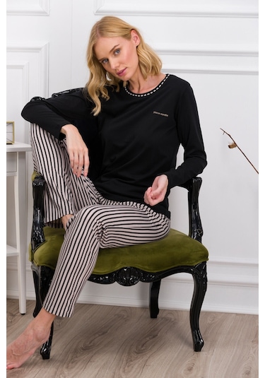 Pierre Cardin Siyah Çizgili Kadın Pijama Takımı