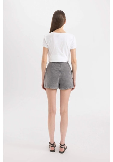 Defacto Yüksek Bel Mini Jean Şort Etek C0695AX24SMNM55 Gri