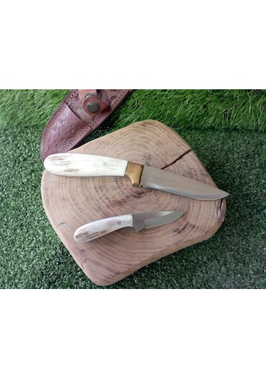 Tctknives El Yapımı Av Kamp Kılıflı Bıçak002 Krem